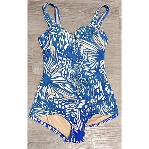 Maxine of Hollywood Blue Ruched Swimsuit Size 16